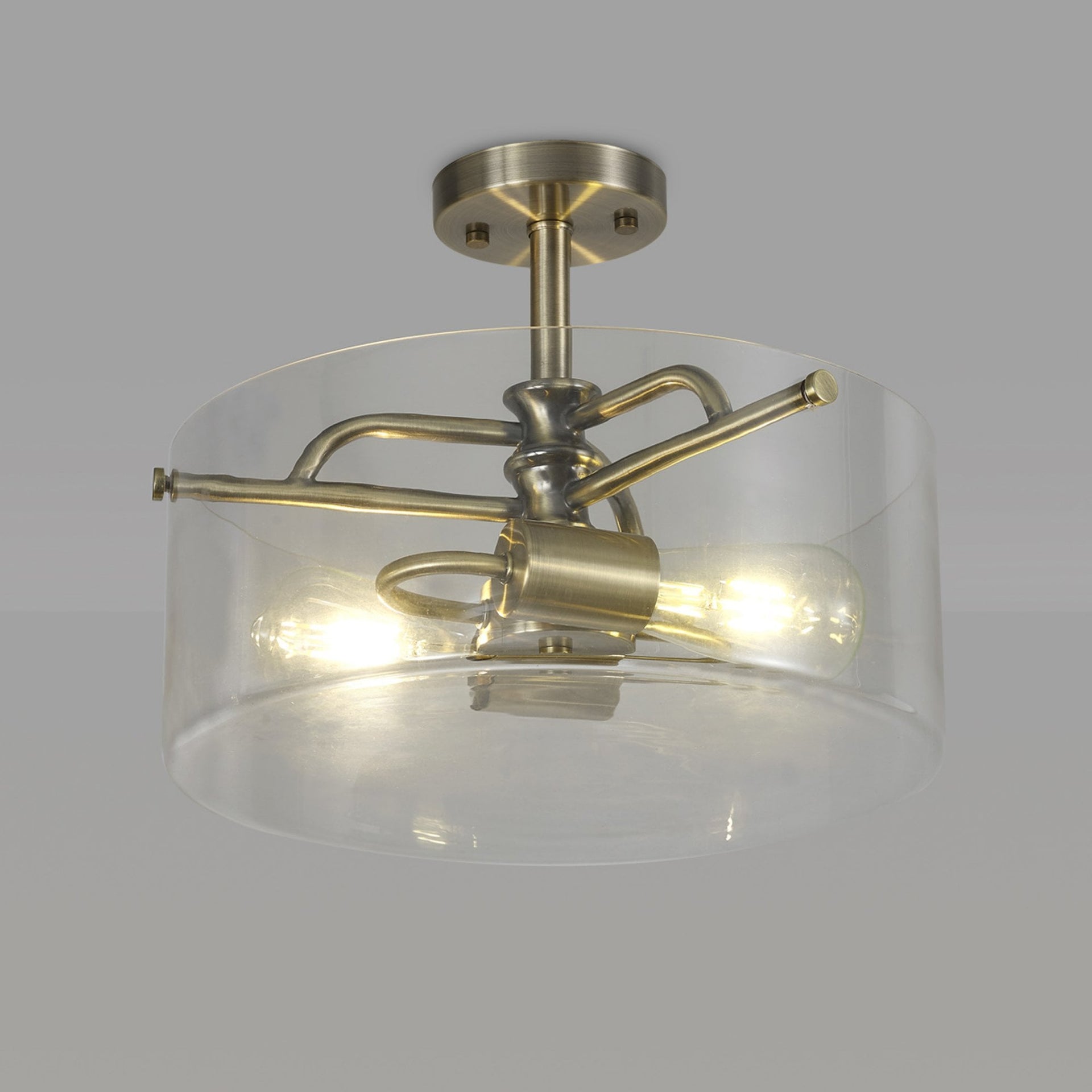 Halwell Semi Flush Ceiling Light Antique Brass Clear Glass