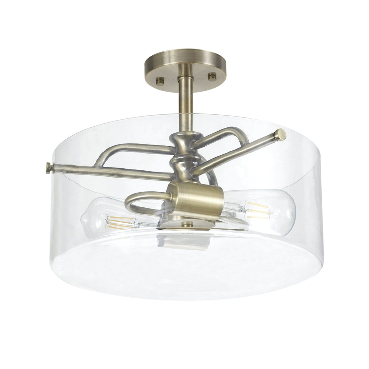 Halwell Semi Flush Ceiling Light in Antique Brass with Clear Glass