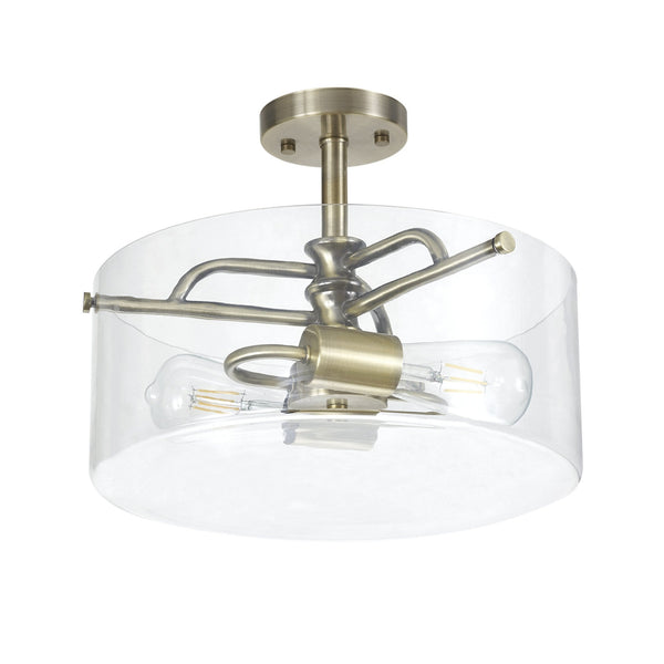 Halwell Semi Flush Ceiling Light in Antique Brass with Clear Glass