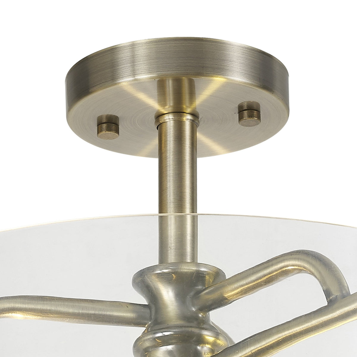 Halwell Semi Flush Ceiling Light in Antique Brass with Clear Glass