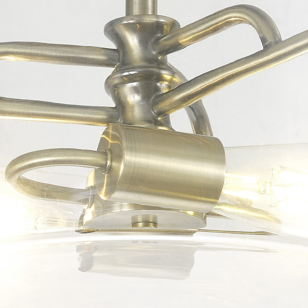 Halwell Semi Flush Ceiling Light in Antique Brass with Clear Glass