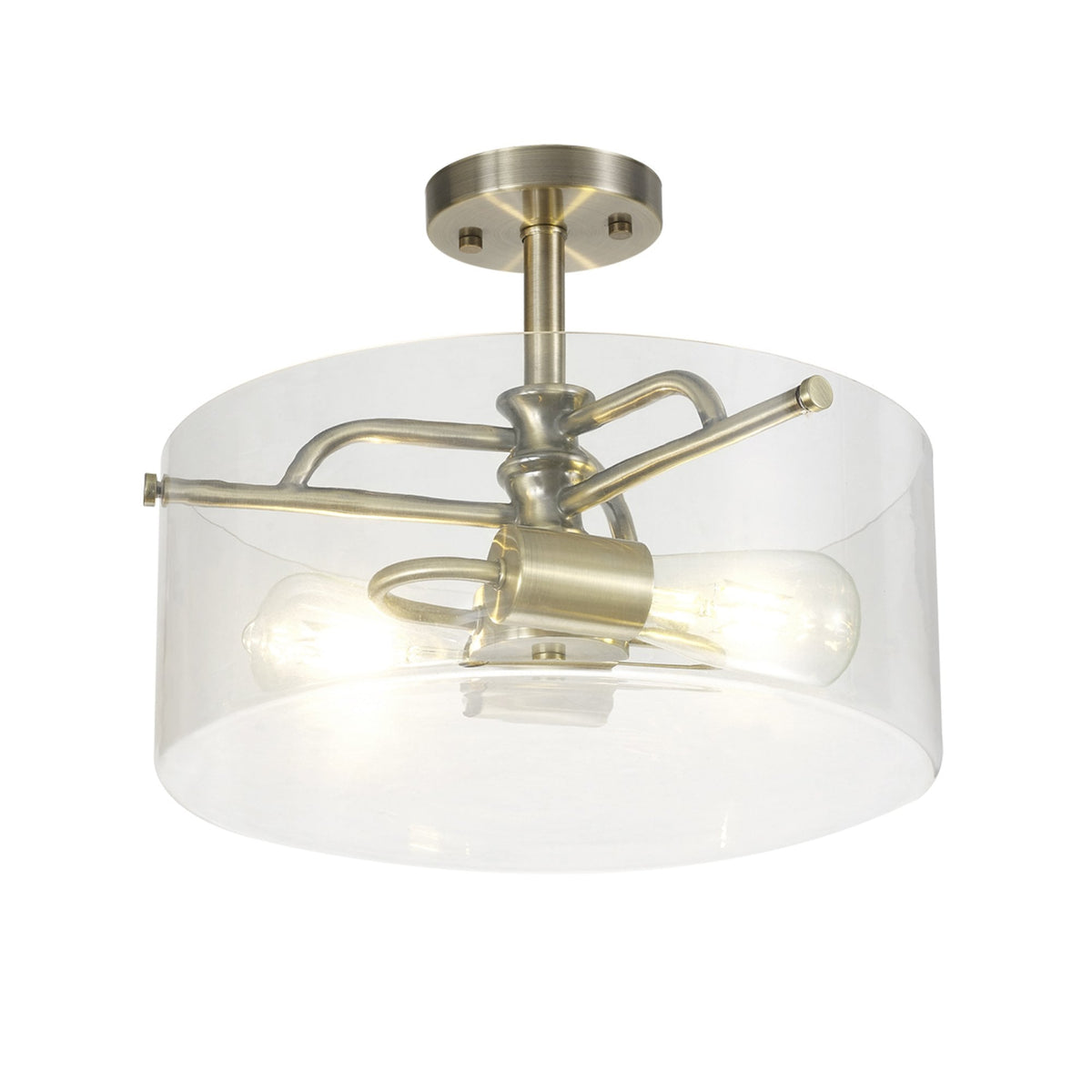 Halwell Semi Flush Ceiling Light in Antique Brass with Clear Glass