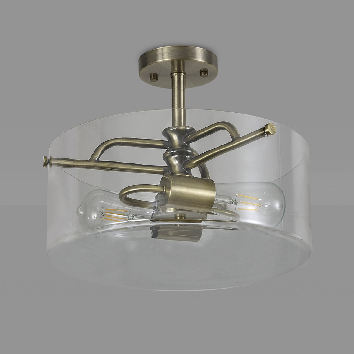 Halwell Semi Flush Ceiling Light in Antique Brass with Clear Glass