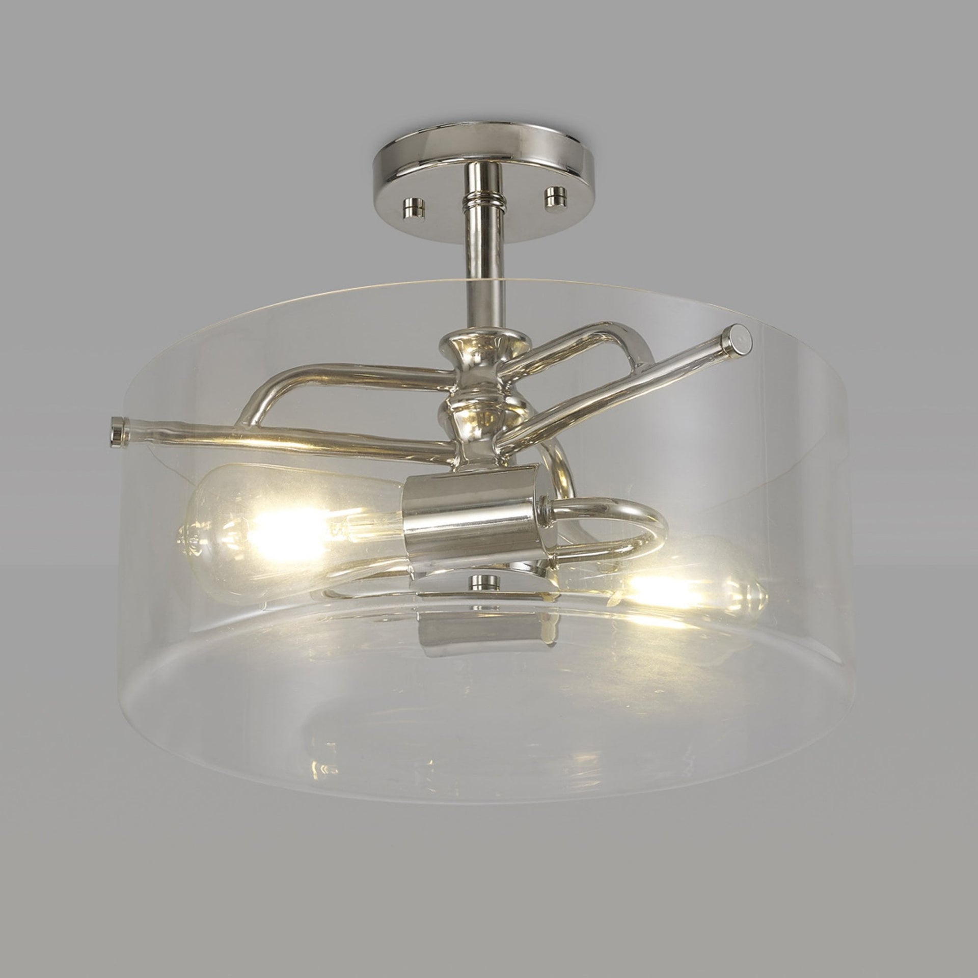 Halwell Semi Flush Ceiling Light Polished Nickel Clear Glass