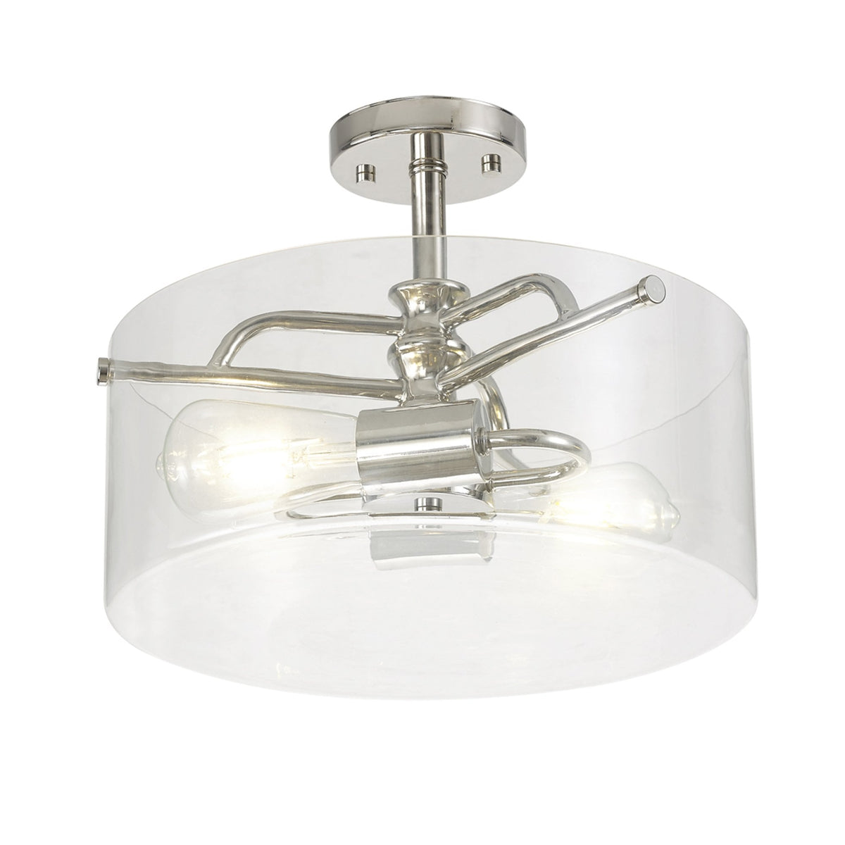 Halwell Semi Flush Ceiling Light in Polished Nickel with Clear Glass
