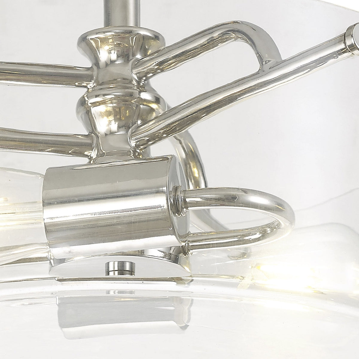Halwell Semi Flush Ceiling Light in Polished Nickel with Clear Glass