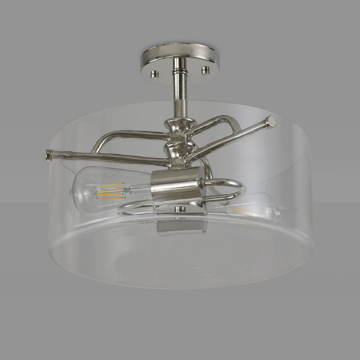 Halwell Semi Flush Ceiling Light in Polished Nickel with Clear Glass