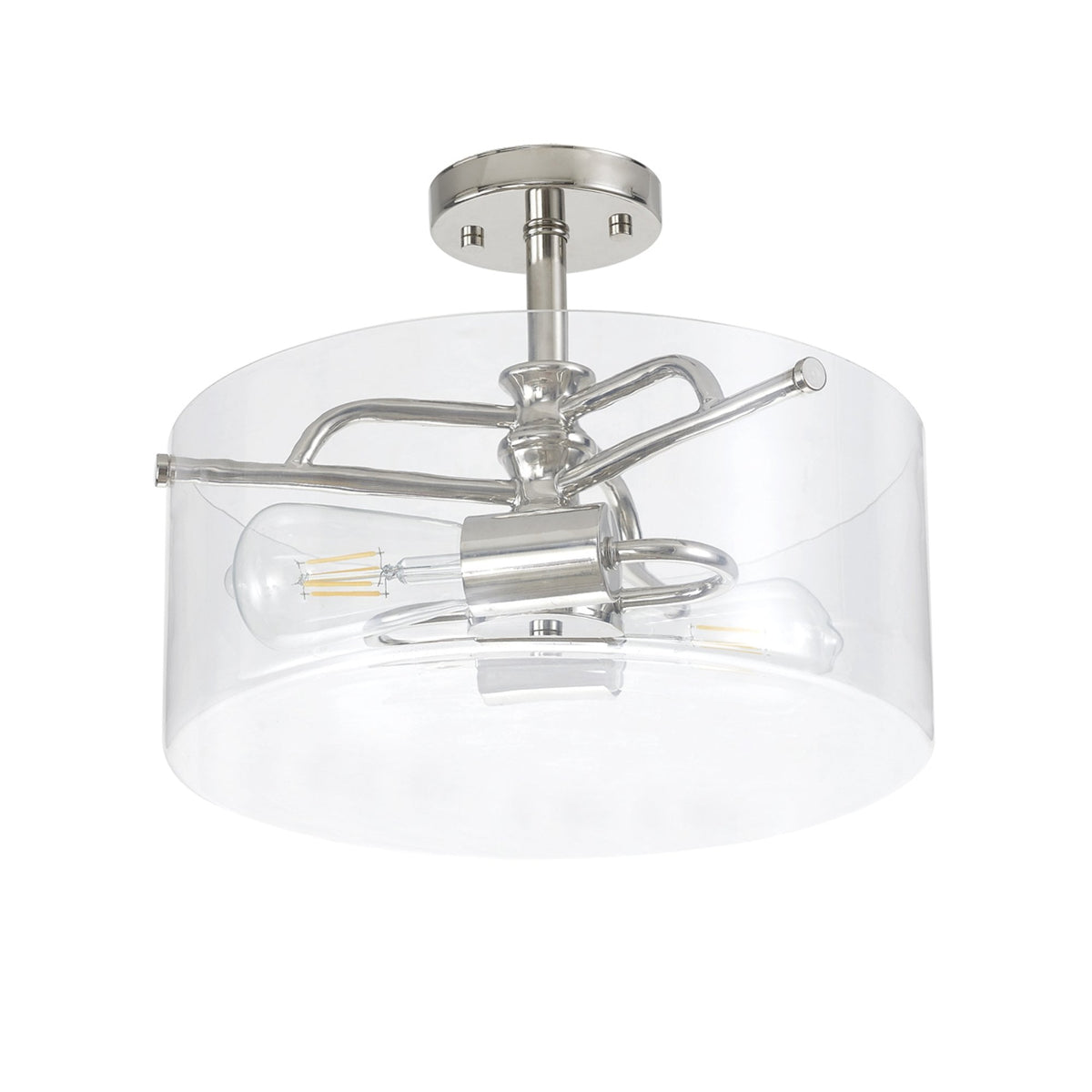 Halwell Semi Flush Ceiling Light in Polished Nickel with Clear Glass