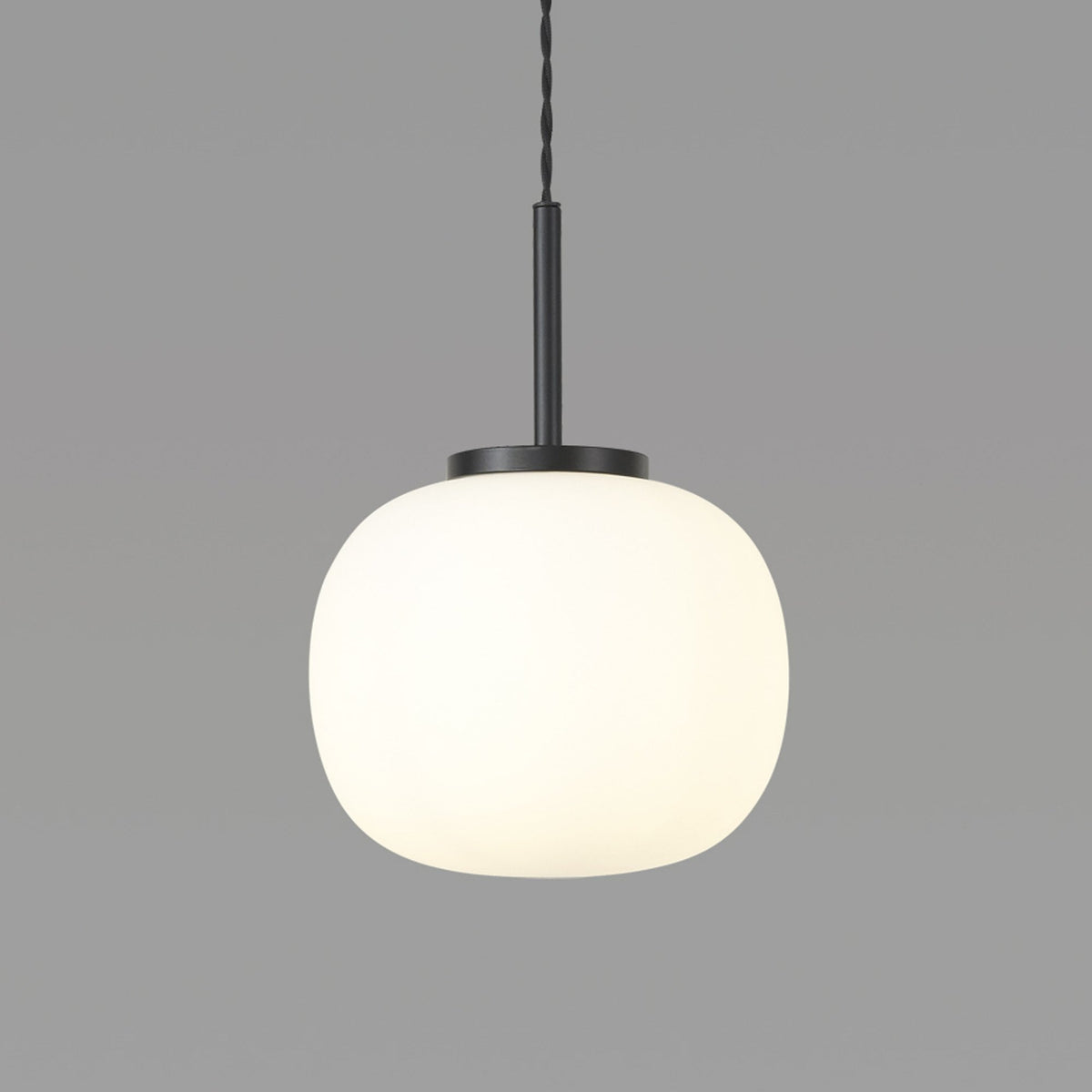 Milton Small Oval Ball Pendant in Matt Black & Frosted White Shade