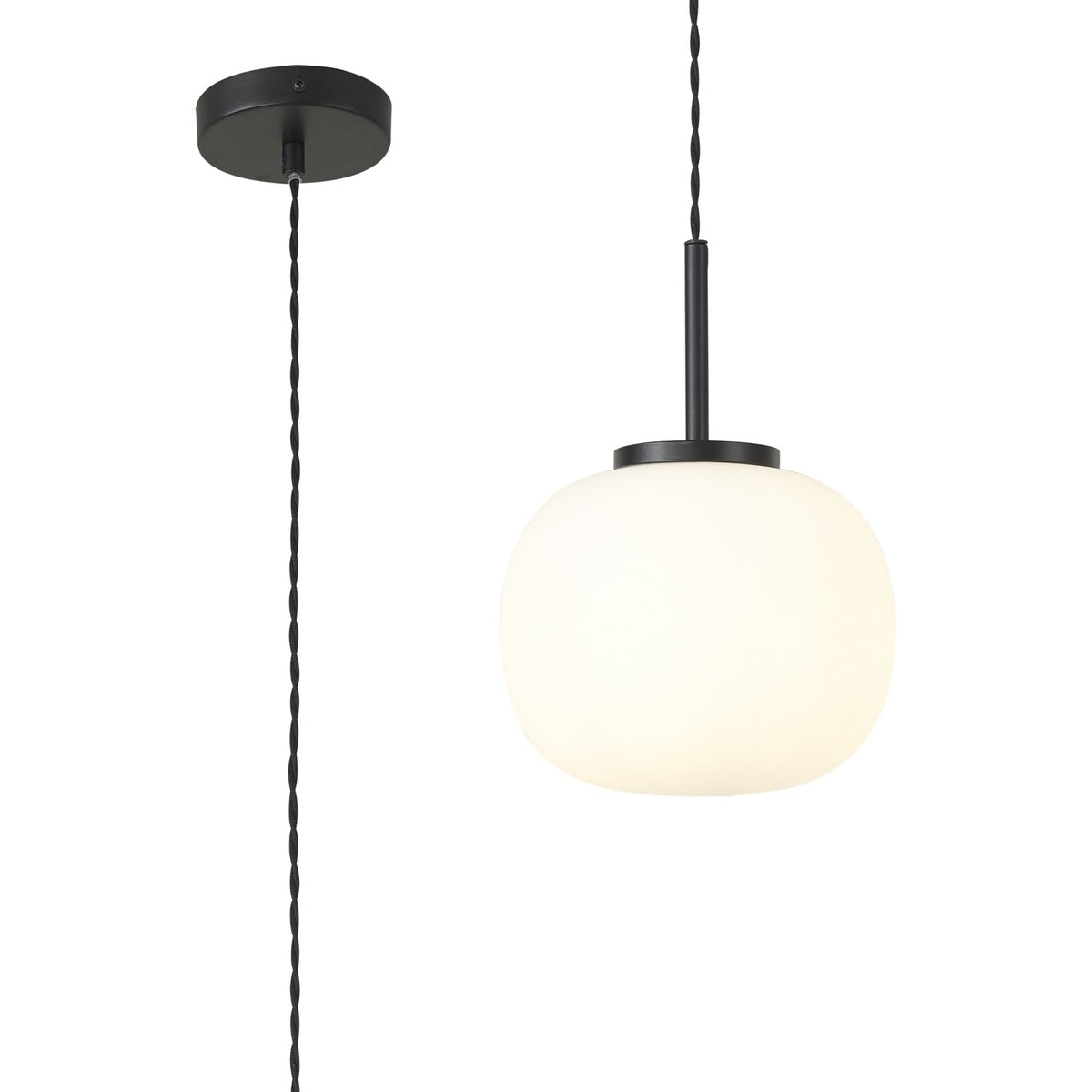 Milton Small Oval Ball Pendant in Matt Black & Frosted White Shade