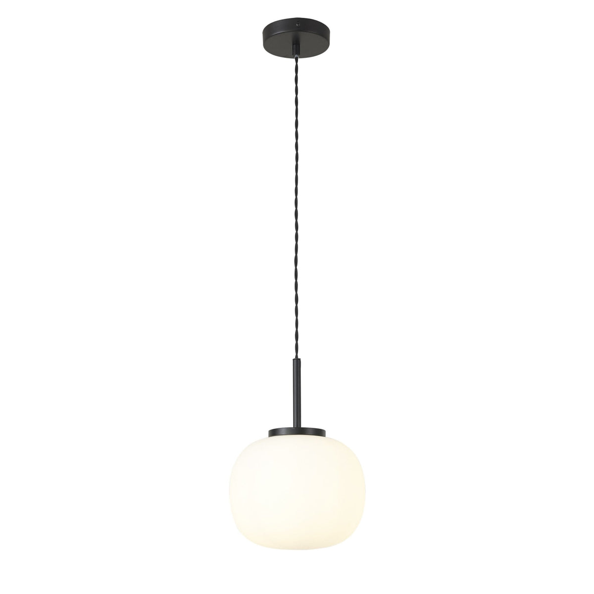 Milton Small Oval Ball Pendant in Matt Black & Frosted White Shade