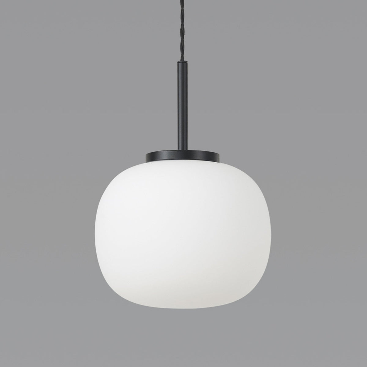 Milton Small Oval Ball Pendant in Matt Black & Frosted White Shade