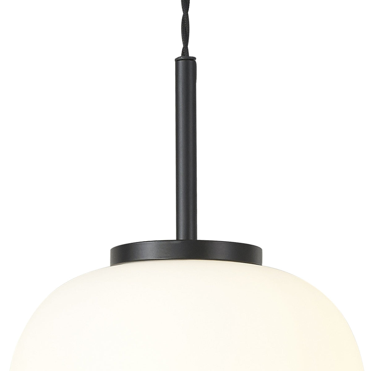 Milton Small Oval Ball Pendant in Matt Black & Frosted White Shade