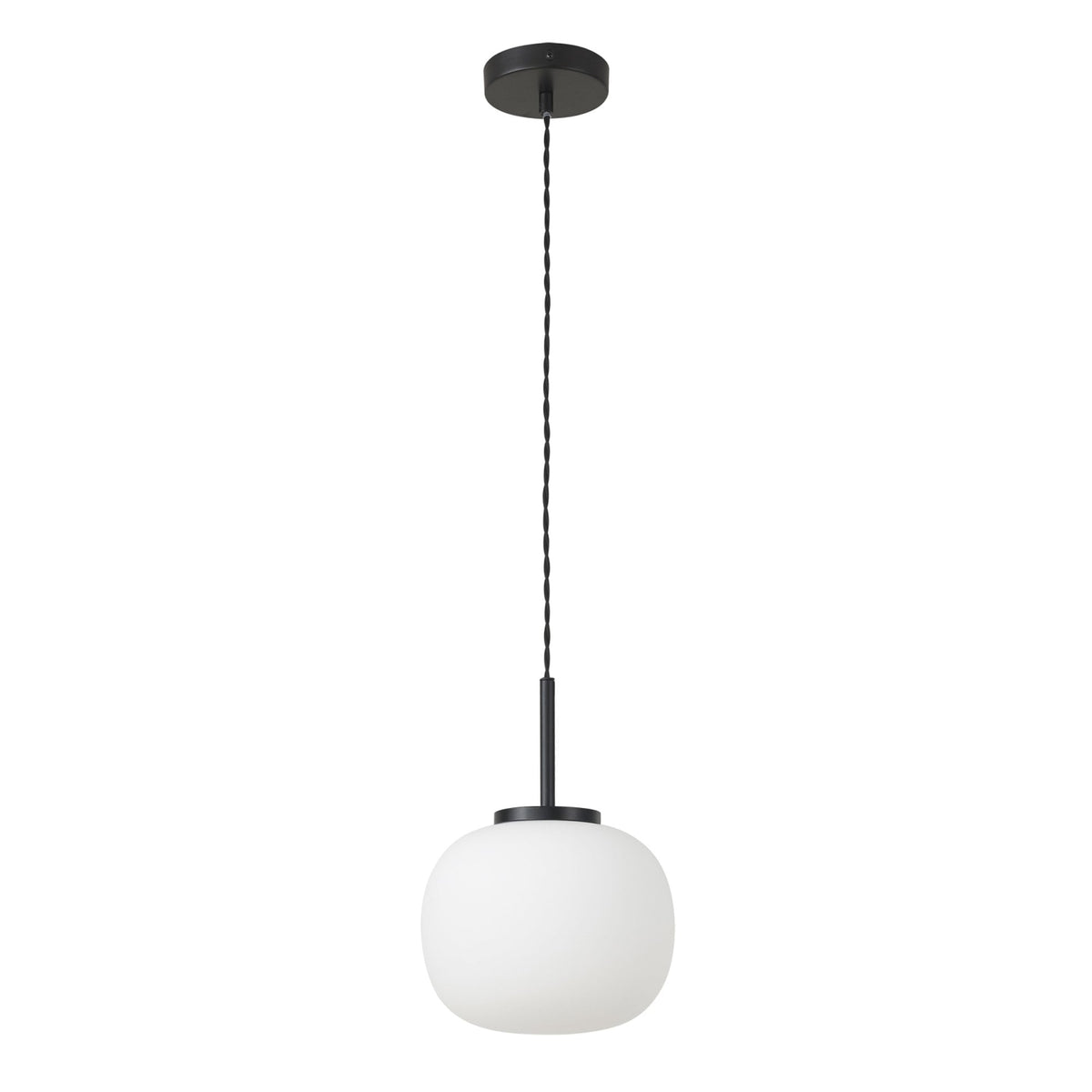 Milton Small Oval Ball Pendant in Matt Black & Frosted White Shade