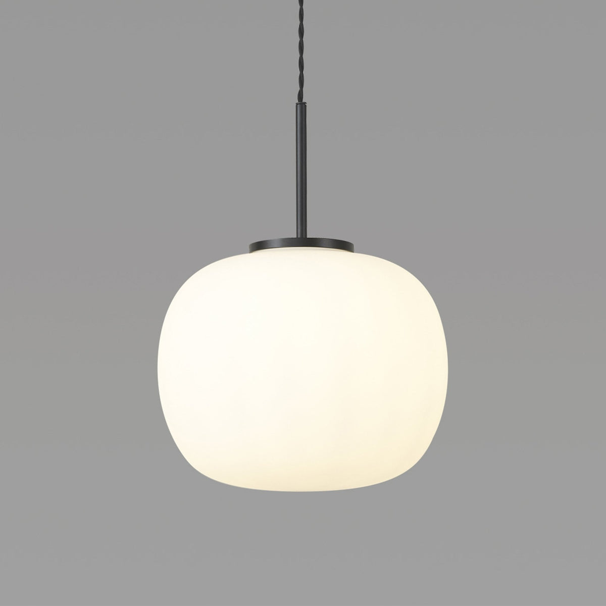 Milton Medium Oval Ball Pendant in Matt Black & Frosted White Shade