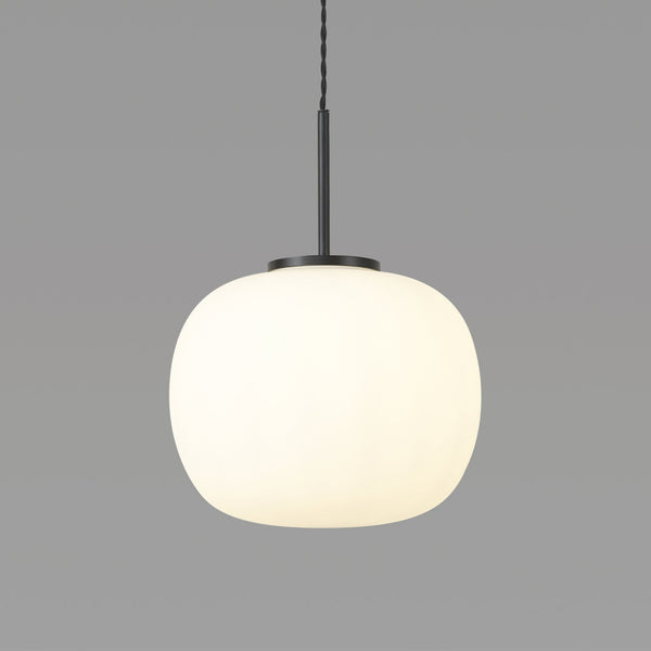 Milton Medium Oval Ball Pendant in Matt Black & Frosted White Shade