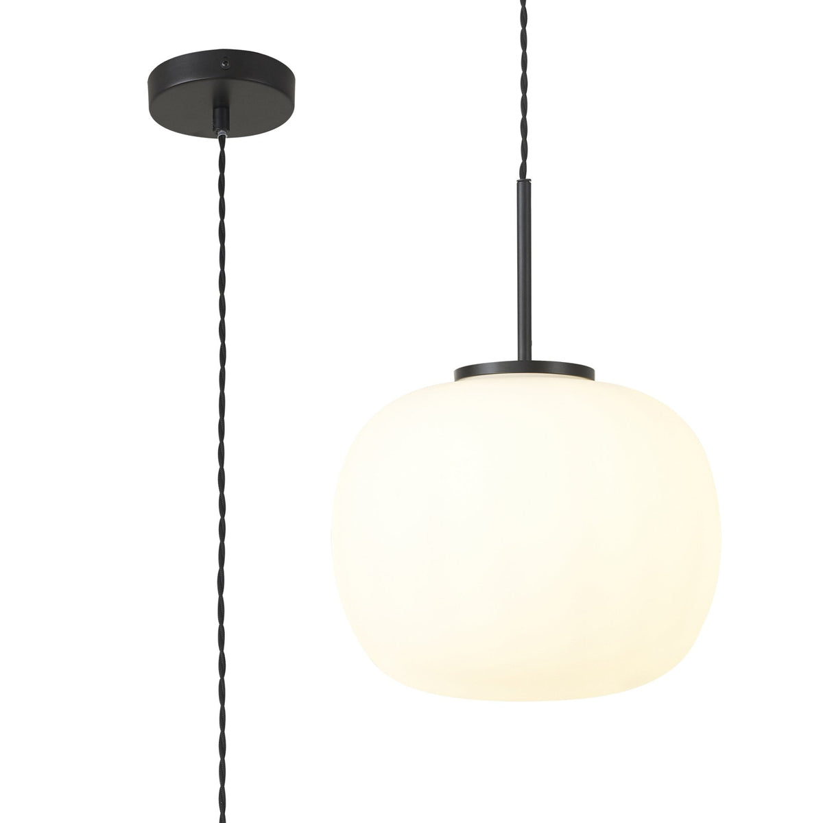Milton Medium Oval Ball Pendant in Matt Black & Frosted White Shade