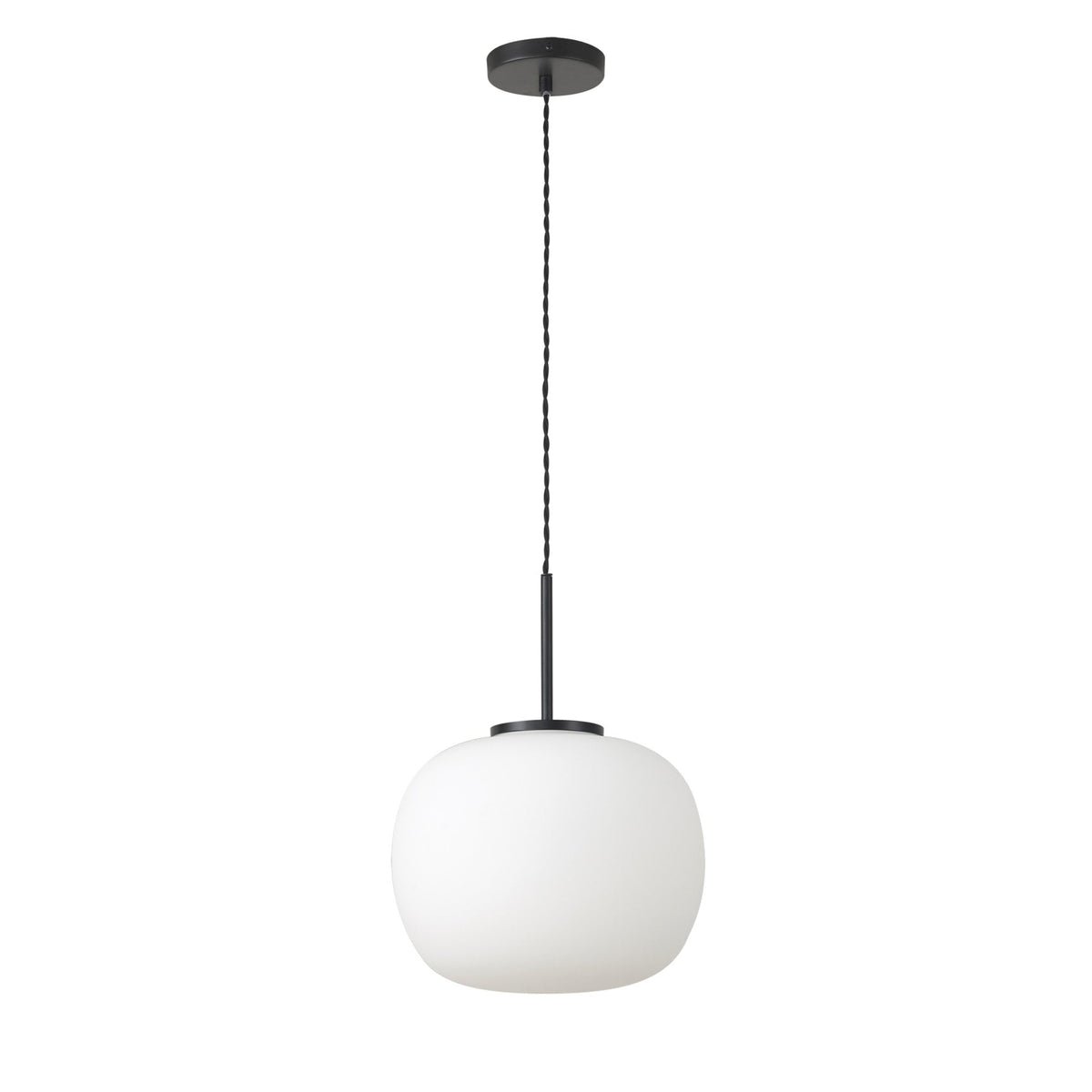 Milton Medium Oval Ball Pendant in Matt Black & Frosted White Shade