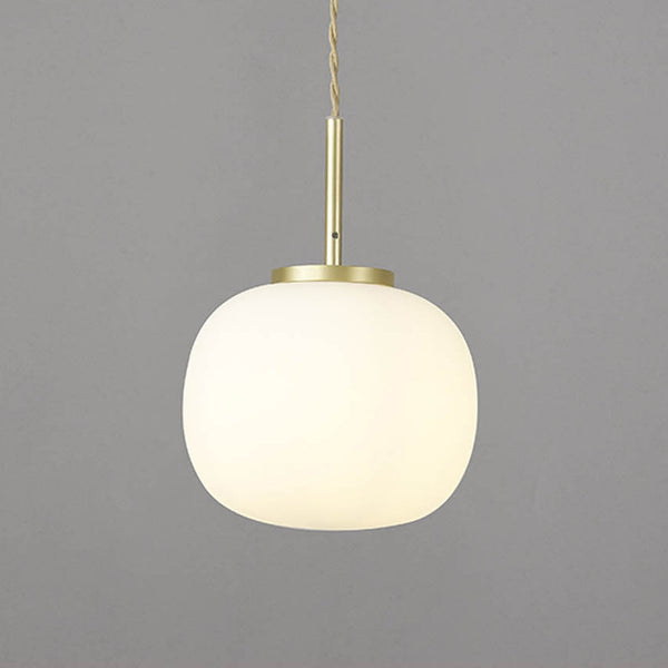 Milton Small Oval Ball Pendant in Satin Gold & Frosted White Shade