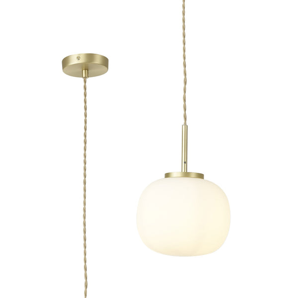 Milton Small Oval Ball Pendant in Satin Gold & Frosted White Shade