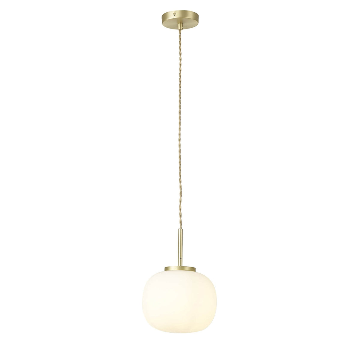 Milton Small Oval Ball Pendant in Satin Gold & Frosted White Shade