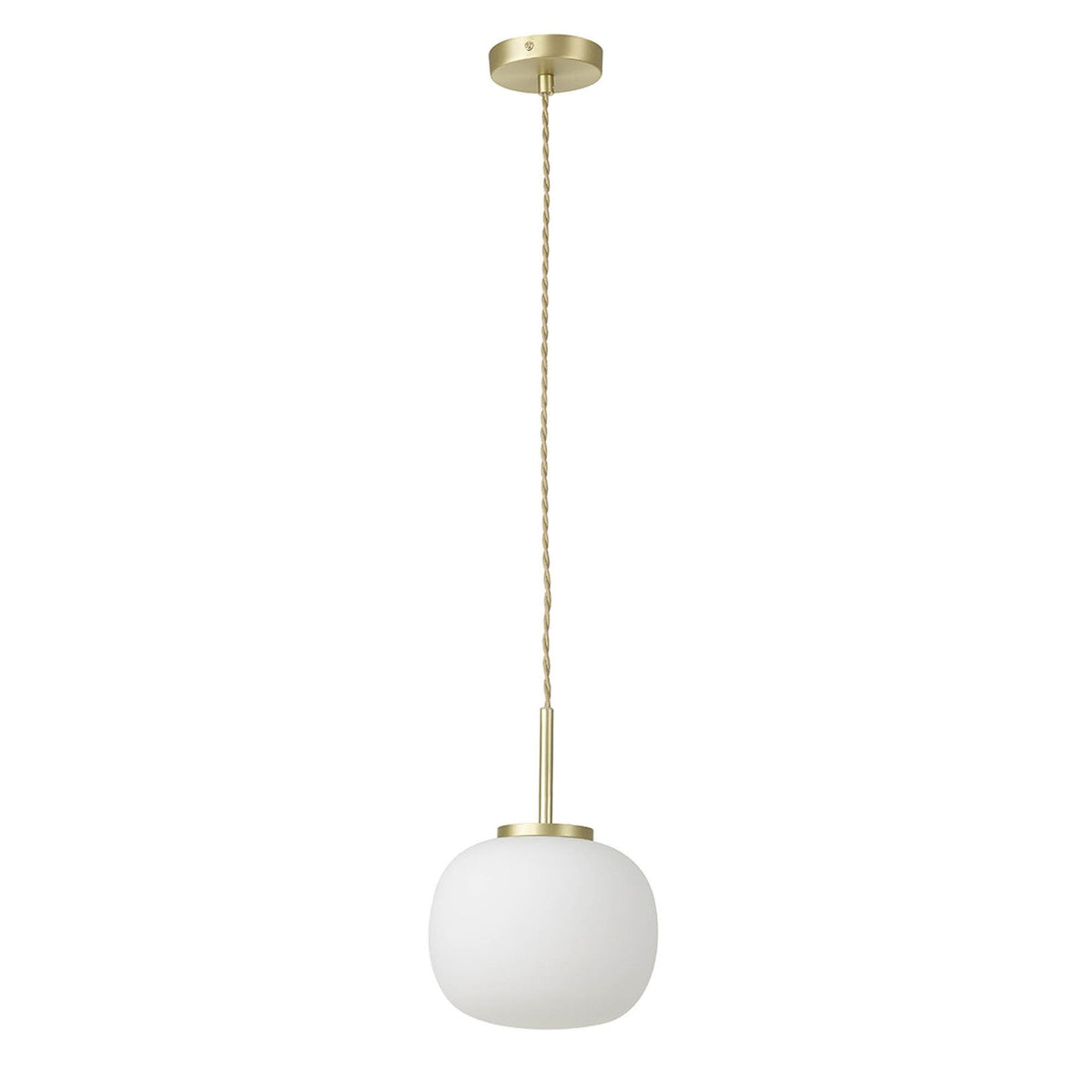 Milton Small Oval Ball Pendant in Satin Gold & Frosted White Shade