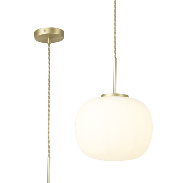 Milton Medium Oval Ball Pendant in Satin Gold & Frosted White Shade