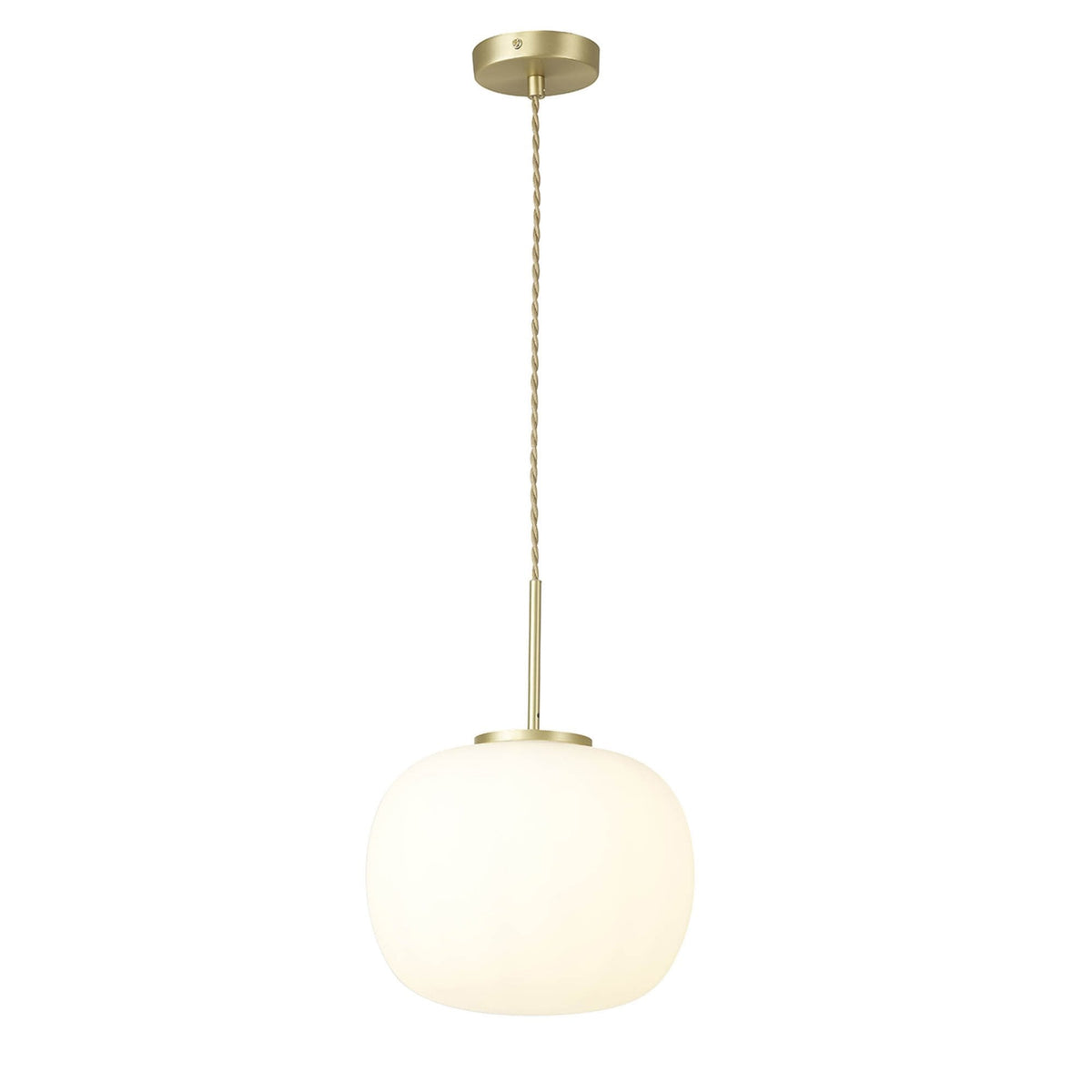 Milton Medium Oval Ball Pendant in Satin Gold & Frosted White Shade