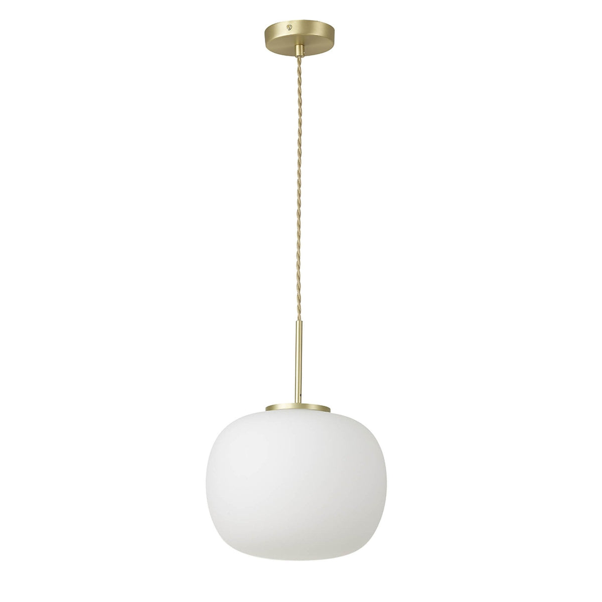 Milton Medium Oval Ball Pendant in Satin Gold & Frosted White Shade
