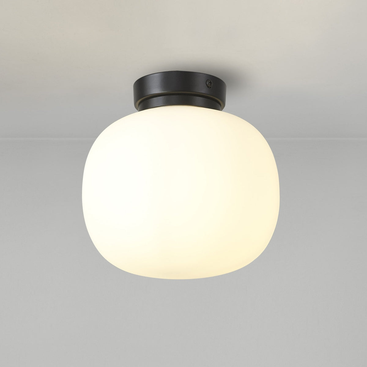 Milton Small Oval Ball Flush Ceiling Light in Matt Black & Frosted White Shade
