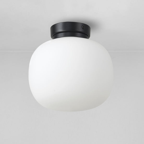 Milton Small Oval Ball Flush Ceiling Light in Matt Black & Frosted White Shade
