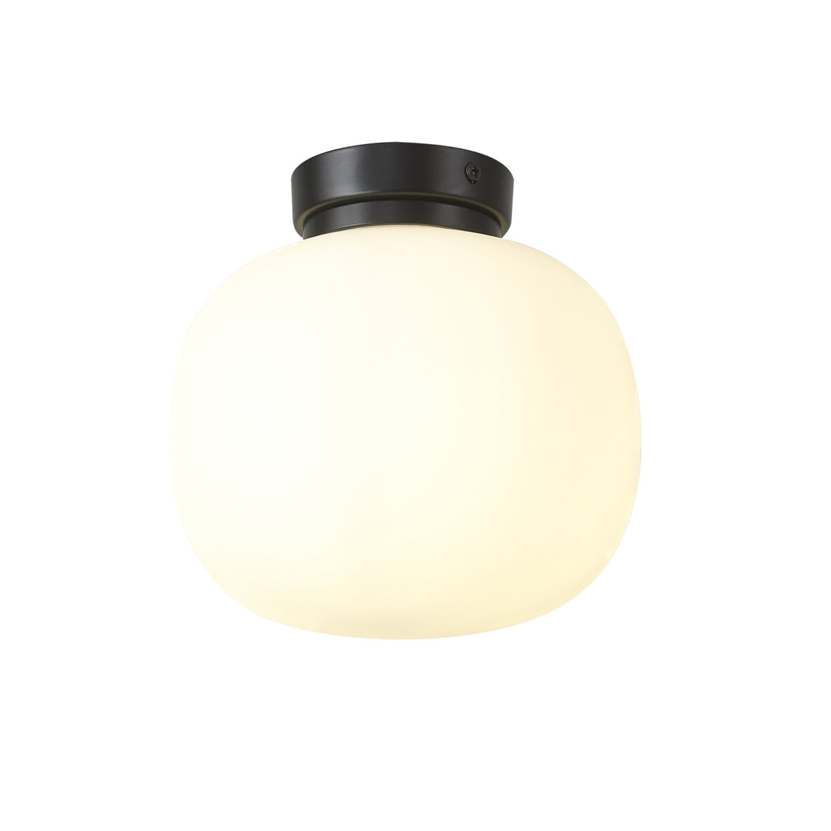 Milton Small Oval Ball Flush Ceiling Light in Matt Black & Frosted White Shade