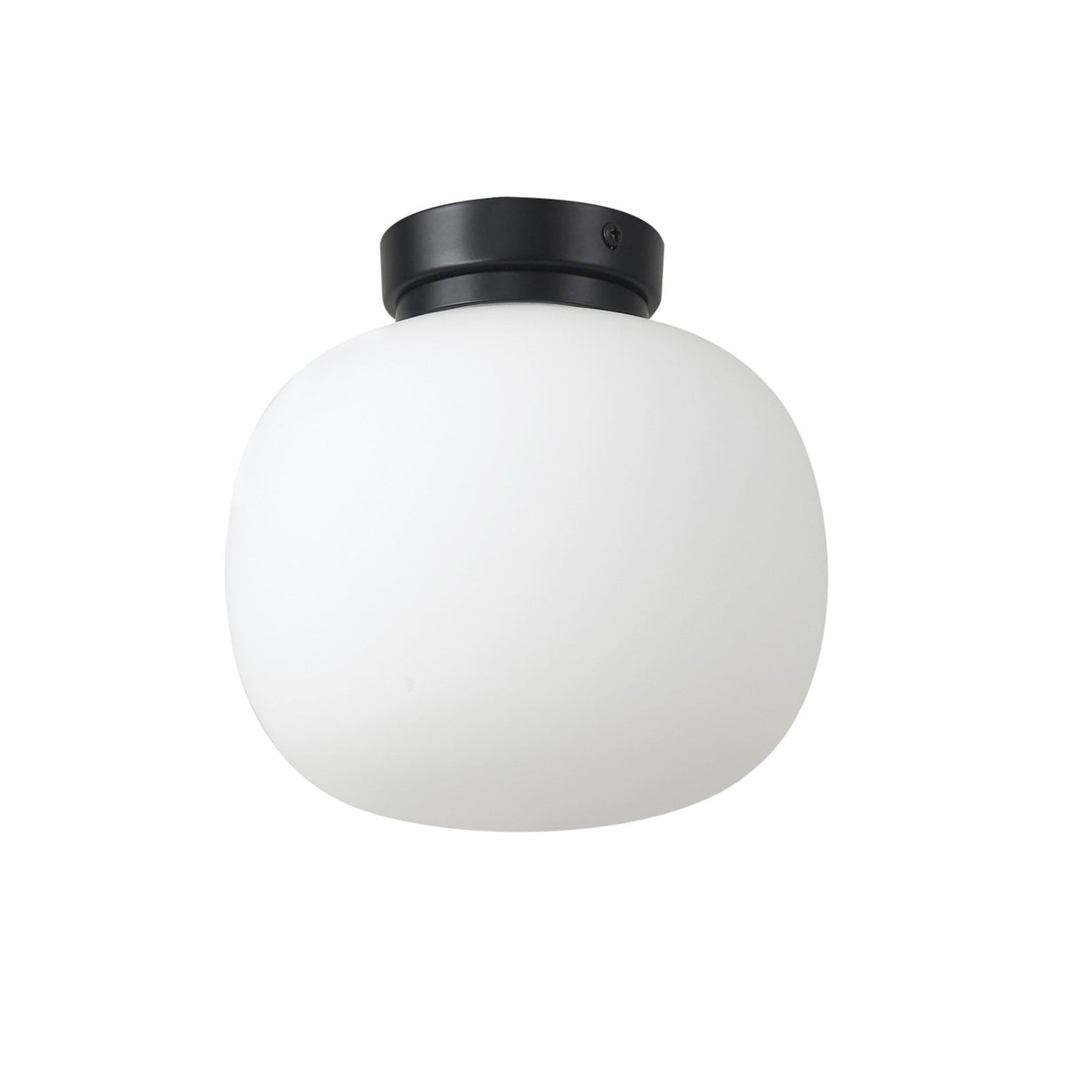 Milton Small Oval Ball Flush Ceiling Light in Matt Black & Frosted White Shade