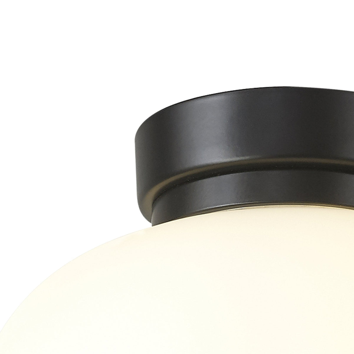 Milton Small Oval Ball Flush Ceiling Light in Matt Black & Frosted White Shade