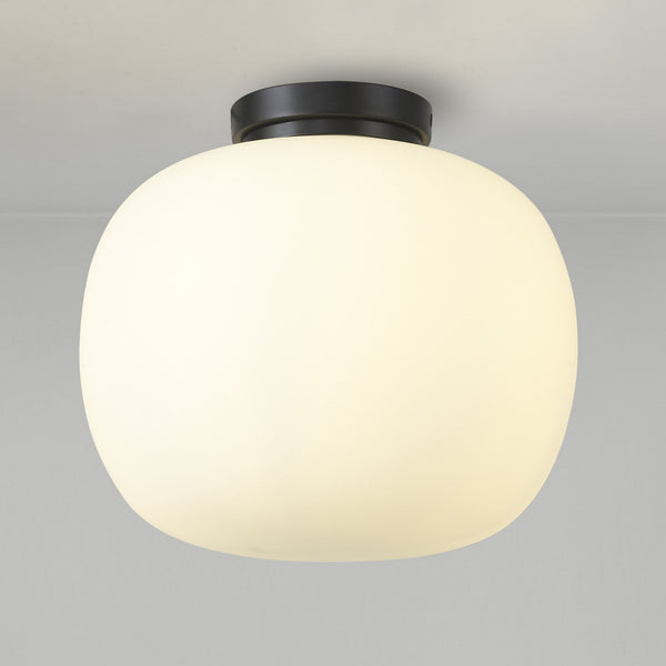 Milton Medium Oval Ball Flush Ceiling Light in Matt Black & Frosted White Shade