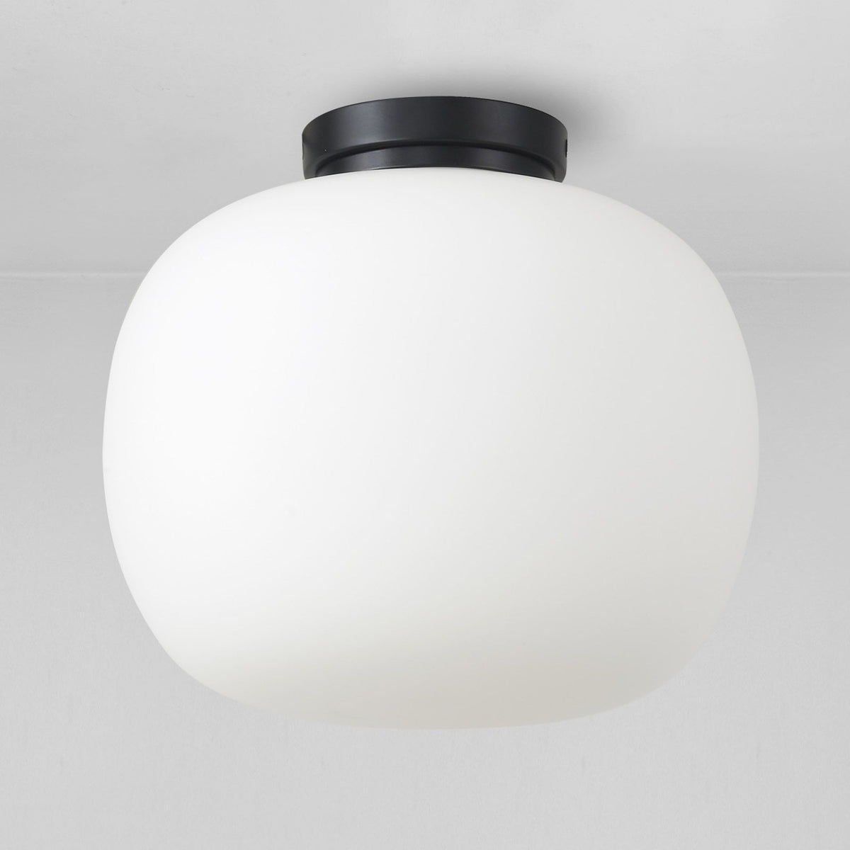 Milton Medium Oval Ball Flush Ceiling Light in Matt Black & Frosted White Shade