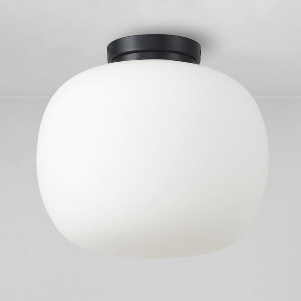 Milton Medium Oval Ball Flush Ceiling Light in Matt Black & Frosted White Shade