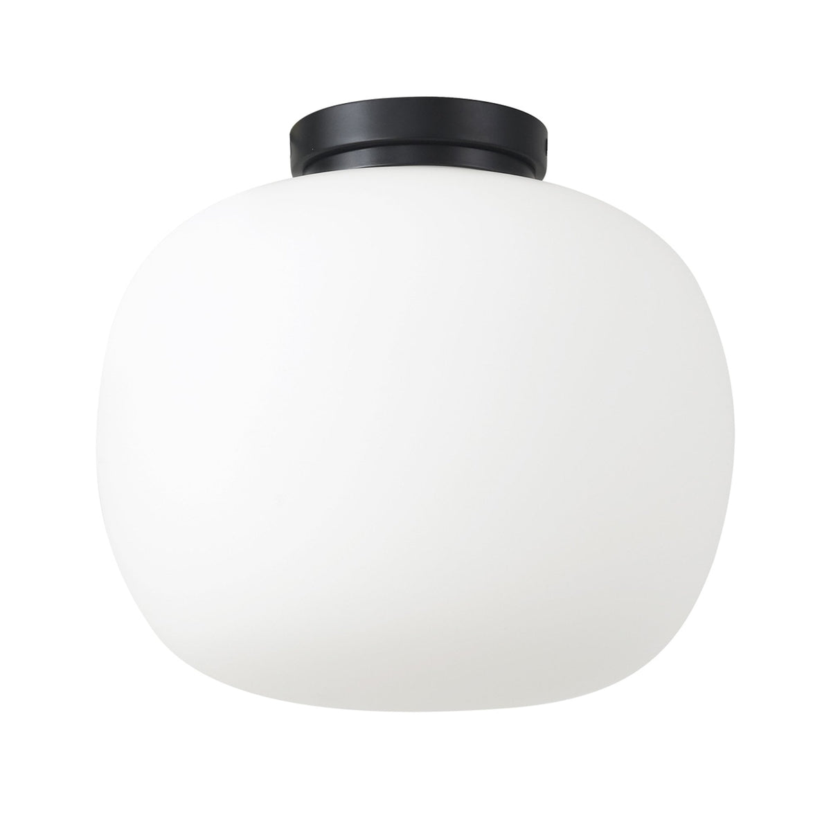 Milton Medium Oval Ball Flush Ceiling Light in Matt Black & Frosted White Shade