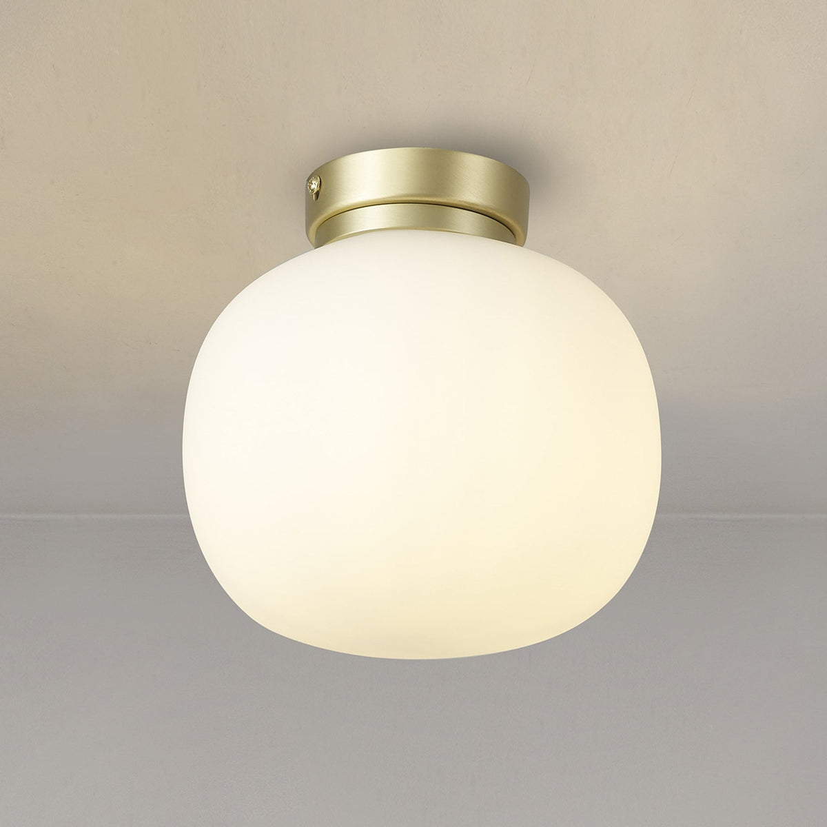 Milton Small Oval Ball Flush Ceiling Light Satin Gold & Frosted Shade