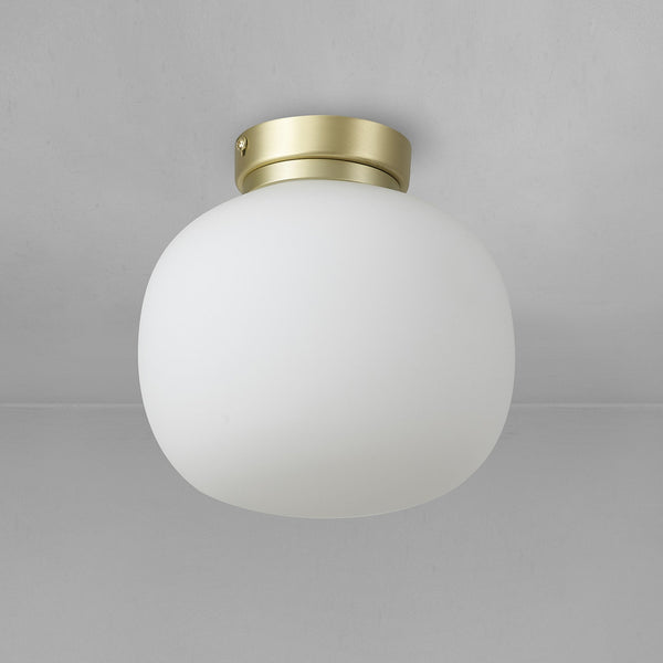 Milton Small Oval Ball Flush Ceiling Light in Satin Gold & Frosted White Shade