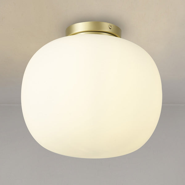 Milton Medium Oval Ball Flush Ceiling Light in Satin Gold & Frosted White Shade