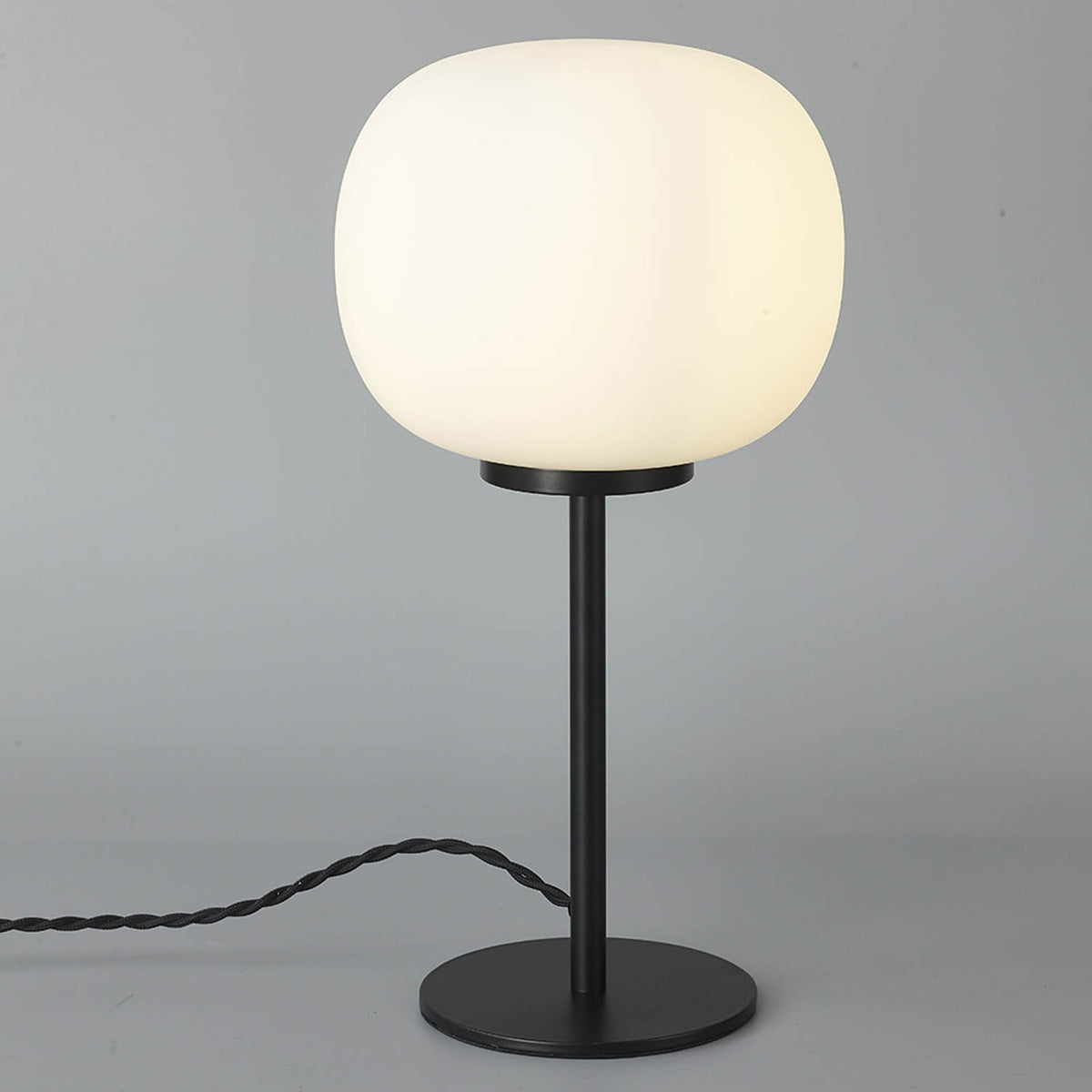 Milton Small Oval Ball Tall Table Lamp in Matt Black & Frosted White Shade