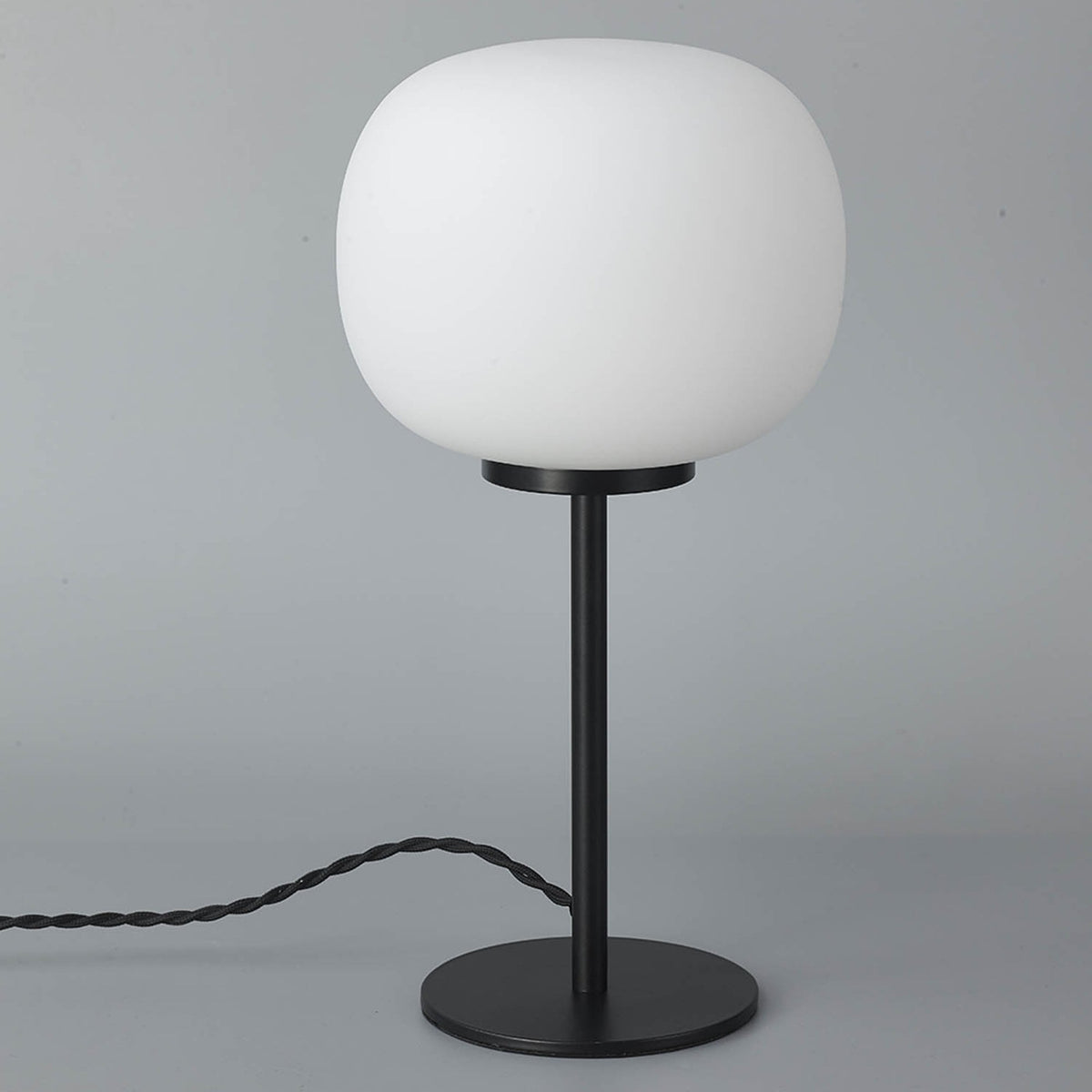 Milton Small Oval Ball Tall Table Lamp in Matt Black & Frosted White Shade