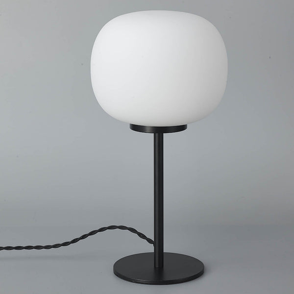 Milton Small Oval Ball Tall Table Lamp in Matt Black & Frosted White Shade