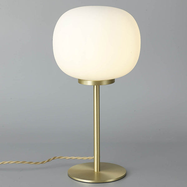 Milton Small Oval Ball Tall Table Lamp in Satin Gold & Frosted White Shade