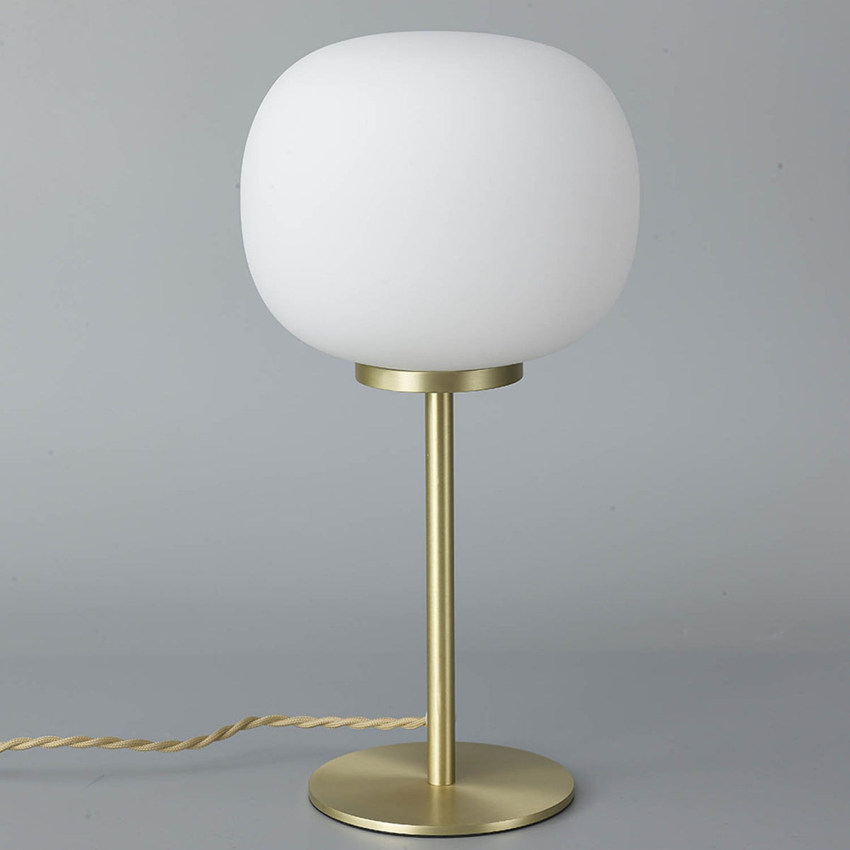 Lumiere Milton Small Oval Ball Tall Table Lamp in Satin Gold with a Frosted White Shade