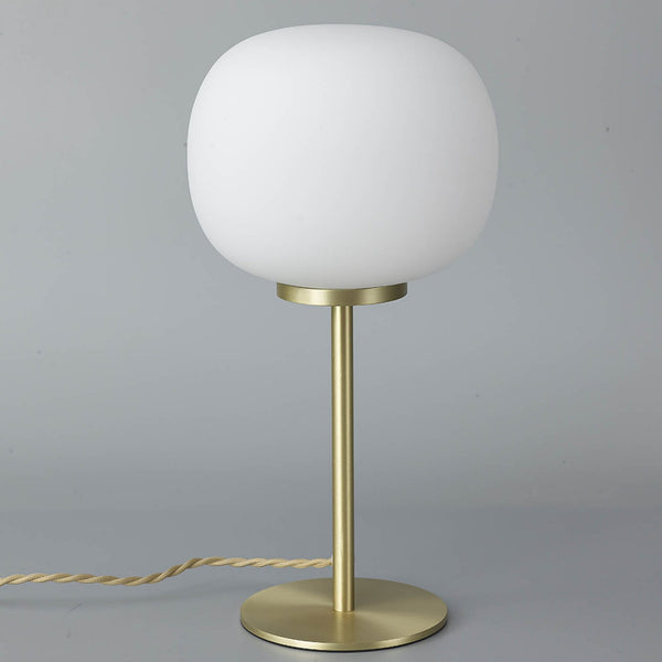 Milton Small Oval Ball Tall Table Lamp in Satin Gold & Frosted White Shade