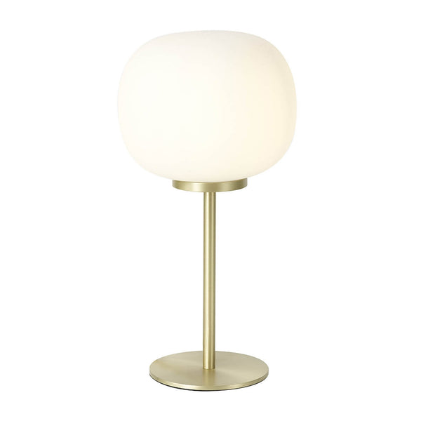 Milton Small Oval Ball Tall Table Lamp by Lumiere in satin gold with a frosted white shade