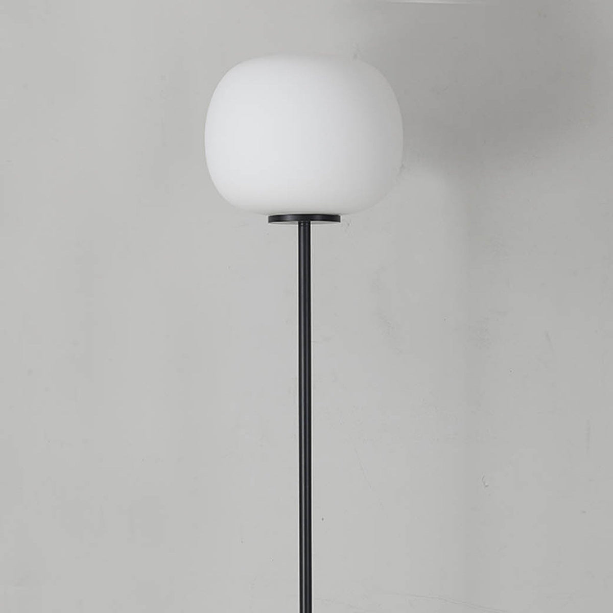 Milton Medium Oval Ball Floor Lamp in Matt Black & Frosted White Shade
