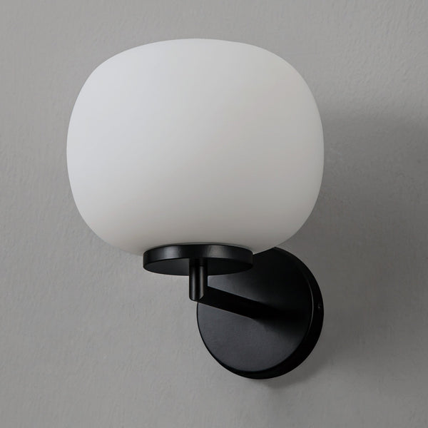Milton Small Oval Ball Wall Light in Matt Black & Frosted White Shade